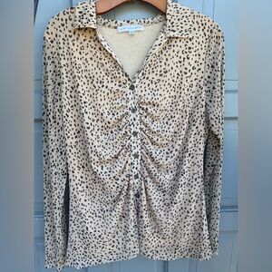 Jane and Delancey Black/Cream rushed Long‎ Sleeve buttoned leopard print size L